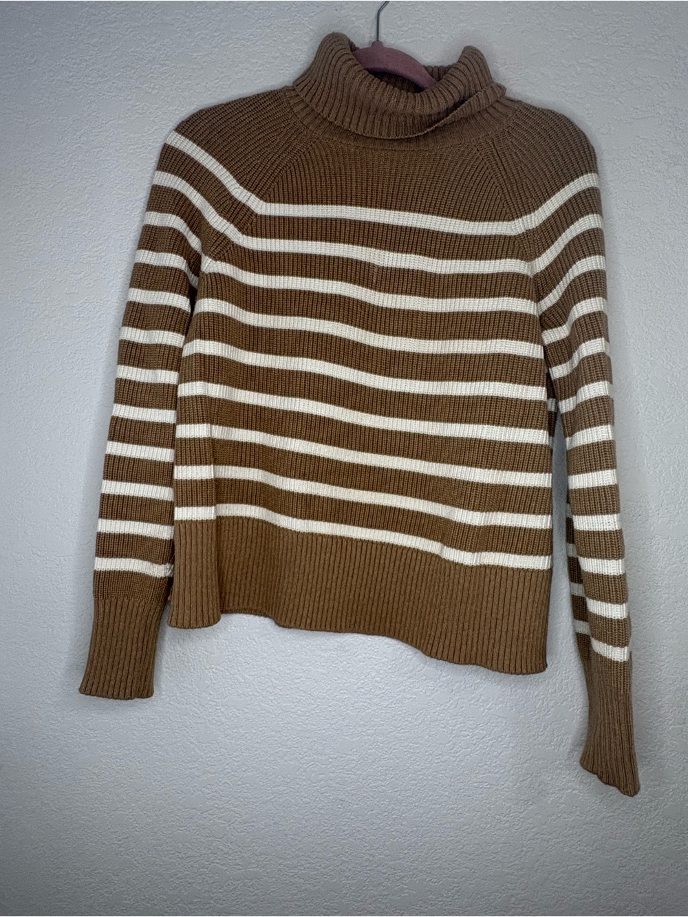 Lands' End Brown and White Striped Turtleneck Sweater